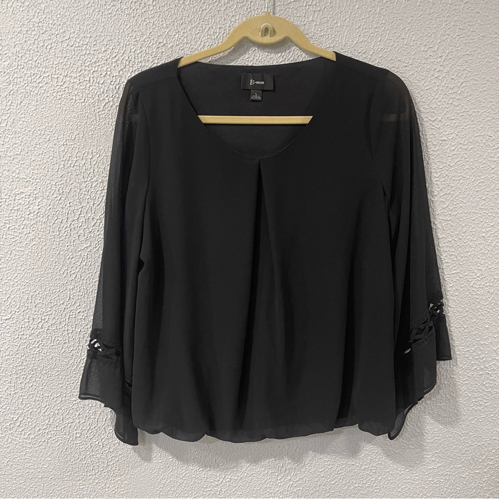 B Wear Womens Top Size Large / Lace Long Sleeves / Black  / Elastic Waist Band